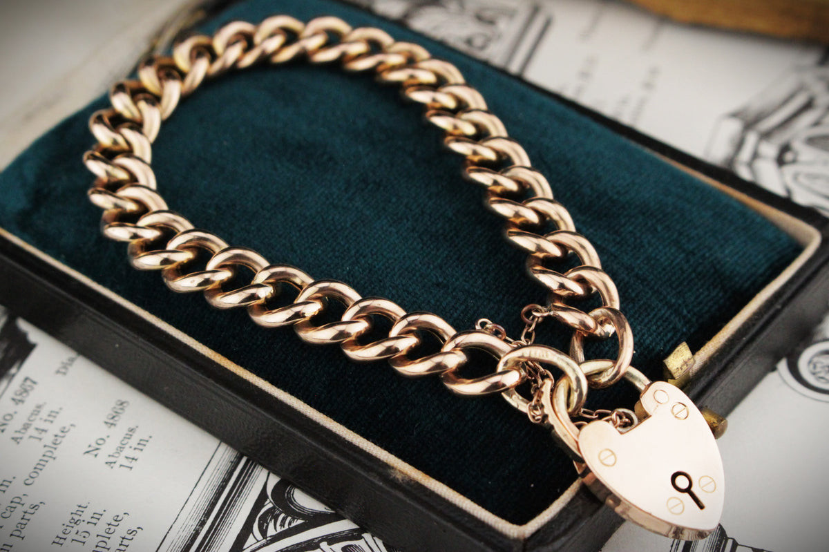 ANTIQUE VICTORIAN CURB LINK PADLOCK BRACELET 9ct GOLD