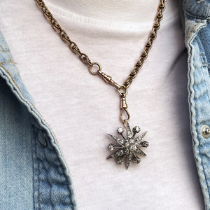 ANTIQUE VICTORIAN c1850 DIAMOND STARBURST PENDANT SILVER & 9ct GOLD