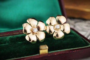 VINTAGE DIAMOND FLOWER EARRINGS 14ct GOLD