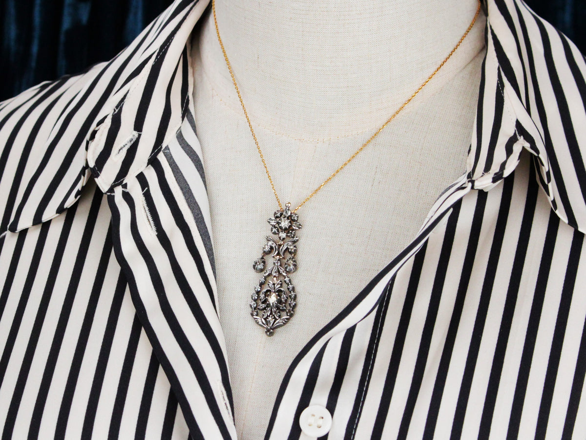 ANTIQUE GEORGIAN ROSE CUT DIAMOND PENDANT 12ct GOLD &amp; SILVER