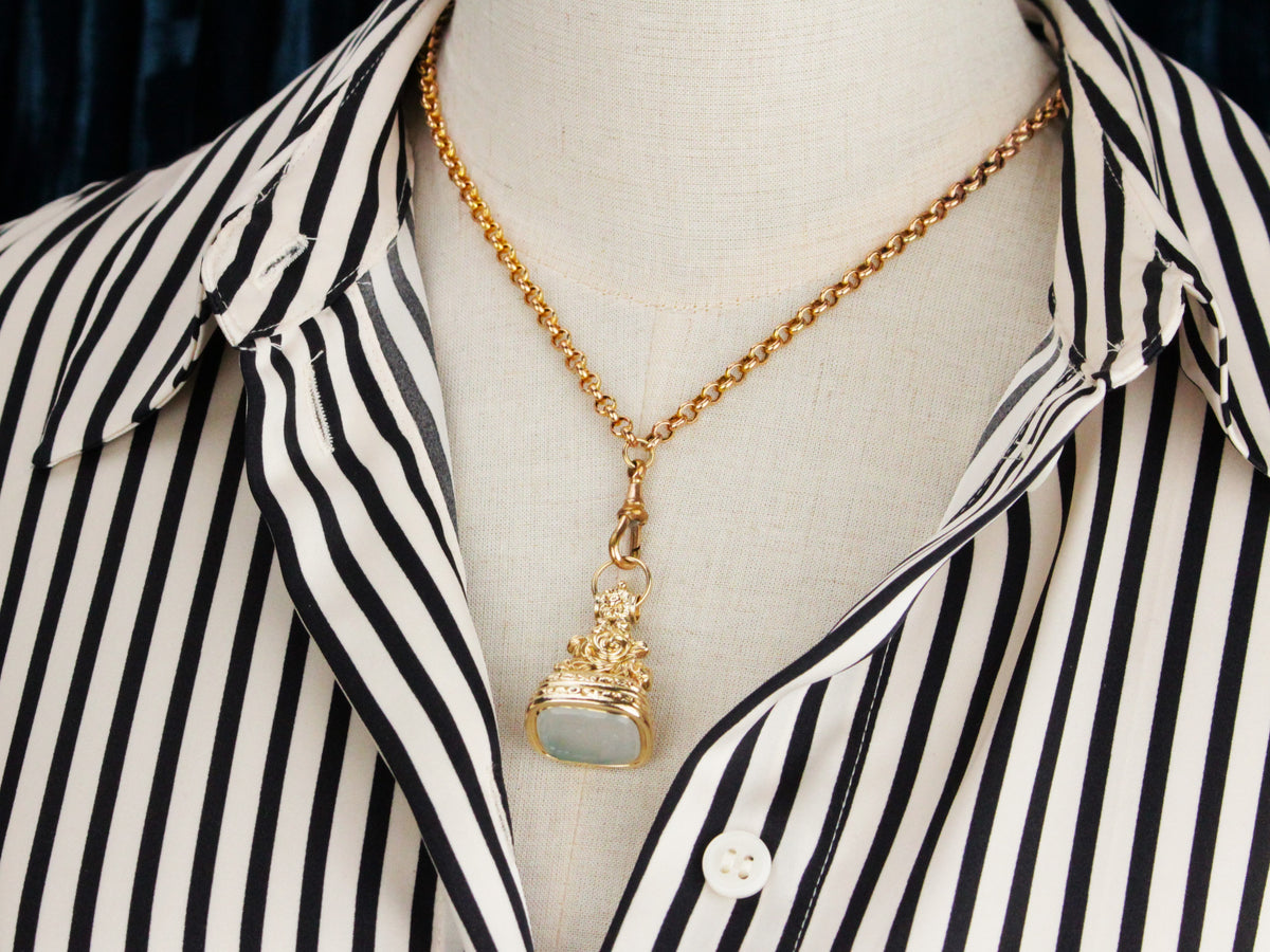 ANTIQUE EDWARDIAN AGATE INTAGLIO FOB SEAL PENDANT 15ct GOLD