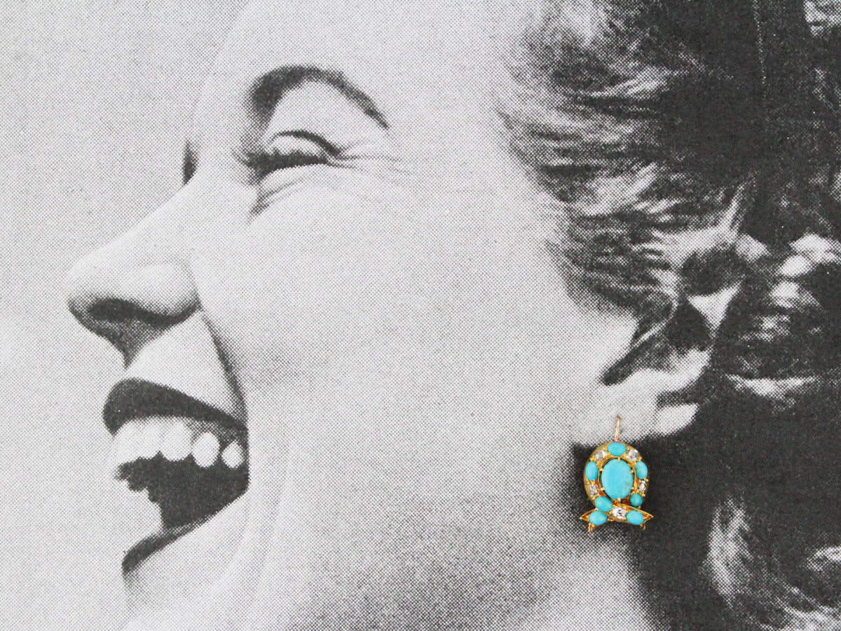 ANTIQUE VICTORIAN TURQUOISE &amp; DIAMOND EARRINGS 18ct GOLD