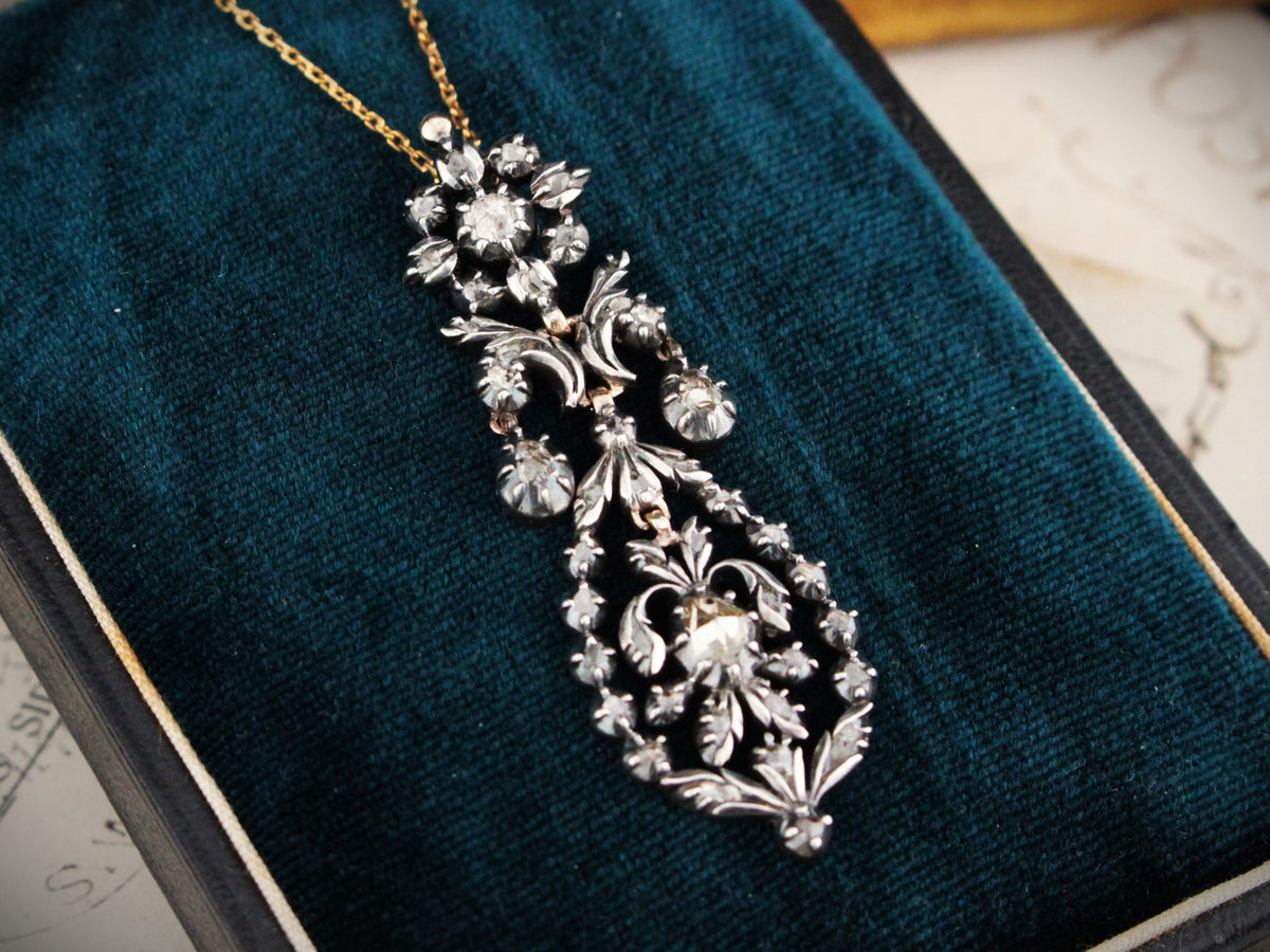 ANTIQUE GEORGIAN ROSE CUT DIAMOND PENDANT 12ct GOLD &amp; SILVER
