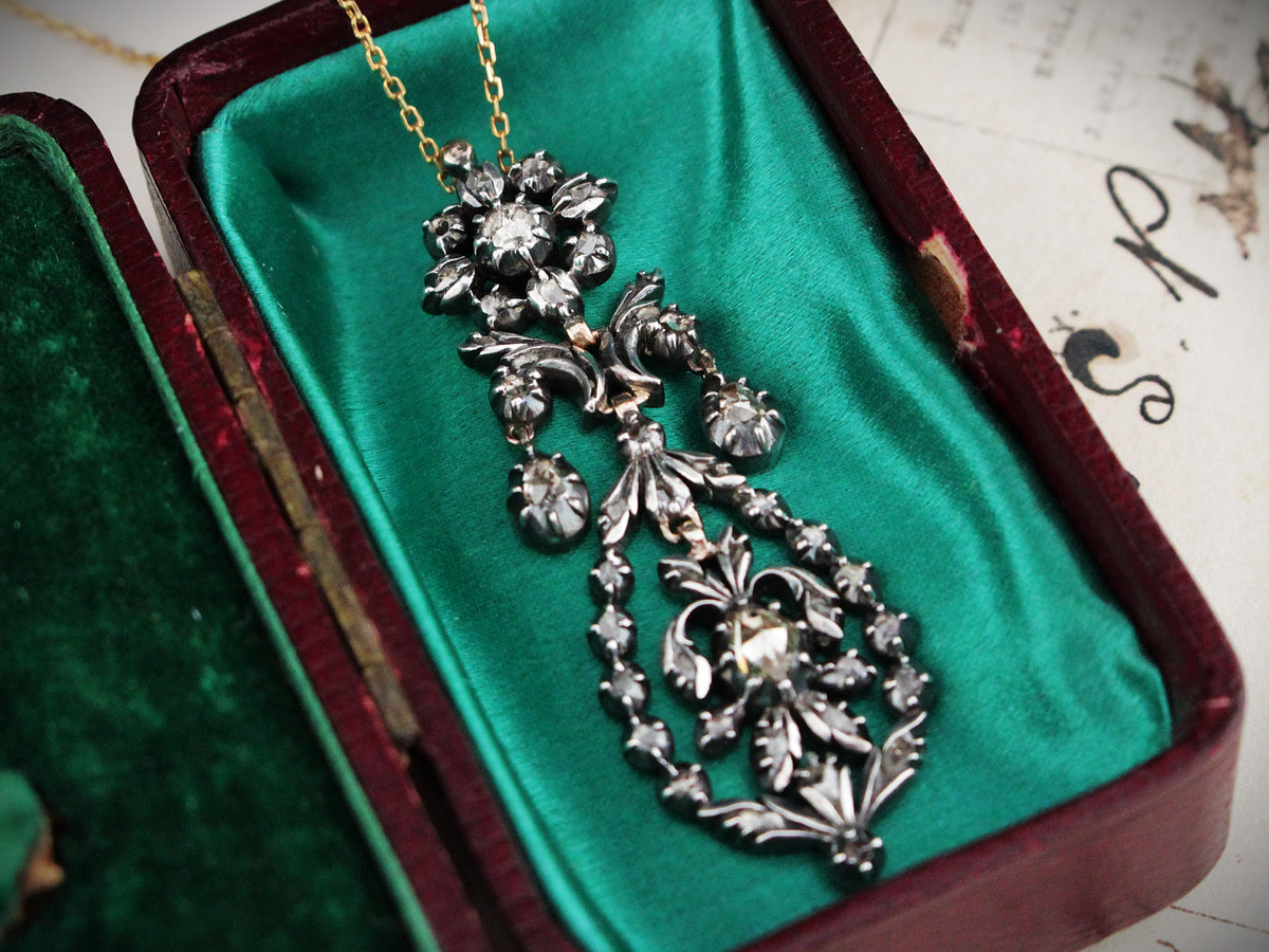 ANTIQUE GEORGIAN ROSE CUT DIAMOND PENDANT 12ct GOLD &amp; SILVER