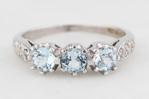 SWISS BLUE TOPAZ & DIAMOND RING 9ct GOLD