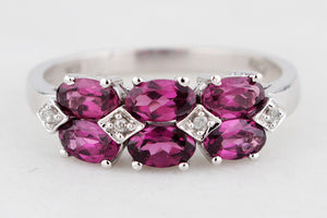 RHODOLITE GARNET & DIAMOND RING 9ct WHITE GOLD