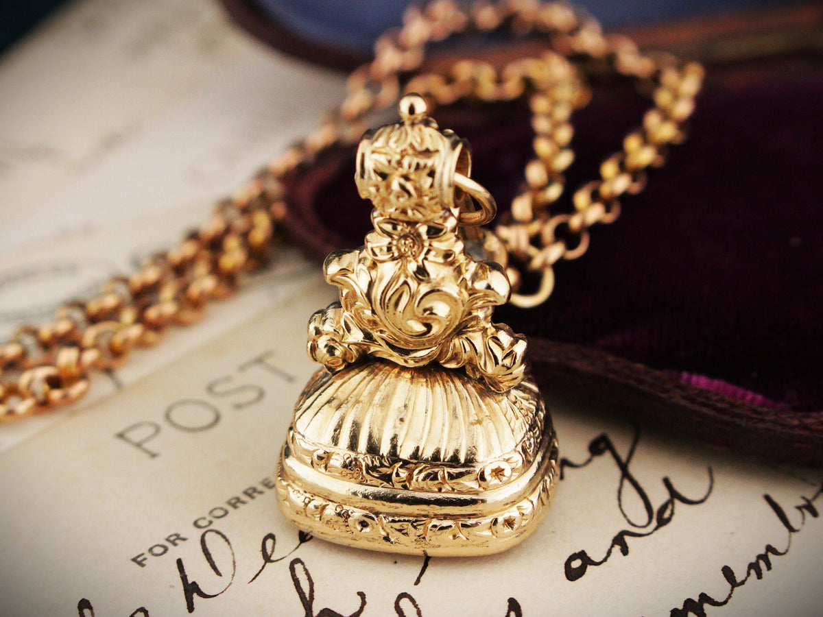 ANTIQUE EDWARDIAN AGATE INTAGLIO FOB SEAL PENDANT 15ct GOLD