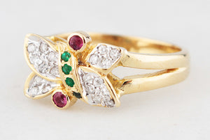 VINTAGE RUBY EMERALD & DIAMOND RING 18ct GOLD