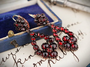 ANTIQUE EDWARDIAN BOHEMIAN GARNET EARRINGS TOMBAC & 14ct GOLD