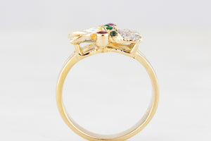 VINTAGE RUBY EMERALD & DIAMOND RING 18ct GOLD