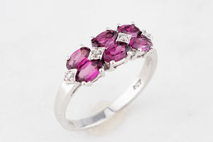 RHODOLITE GARNET & DIAMOND RING 9ct WHITE GOLD