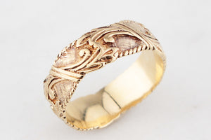 VINTAGE ETCHED BAND RING 9ct GOLD