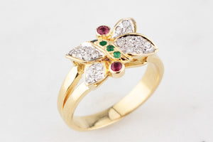 VINTAGE RUBY EMERALD & DIAMOND RING 18ct GOLD