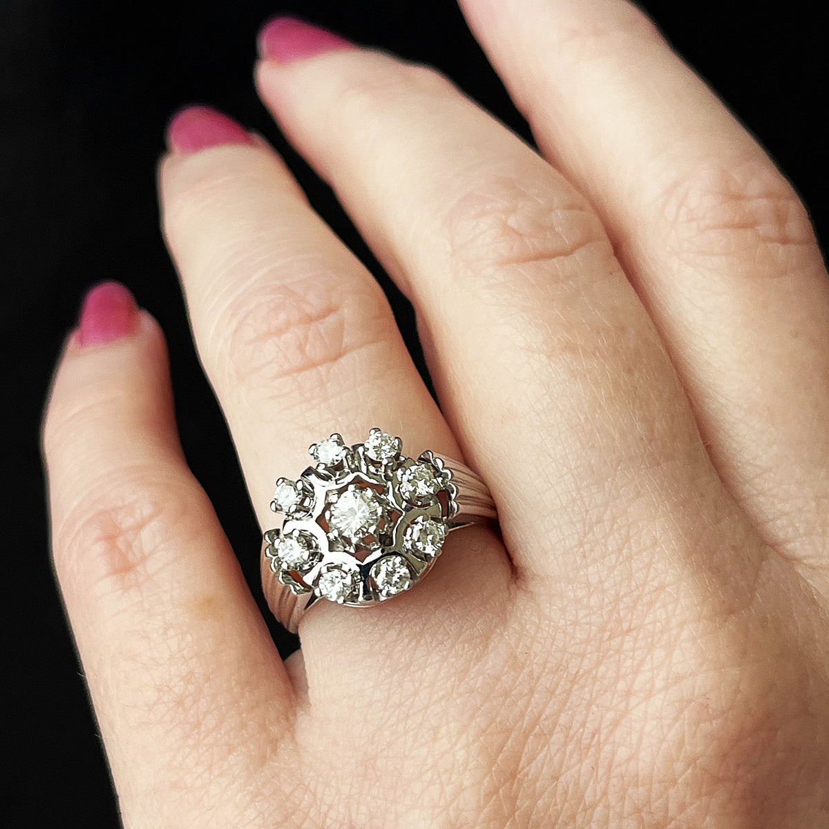 VINTAGE c1940's .80ct DIAMOND CLUSTER RING 14ct GOLD