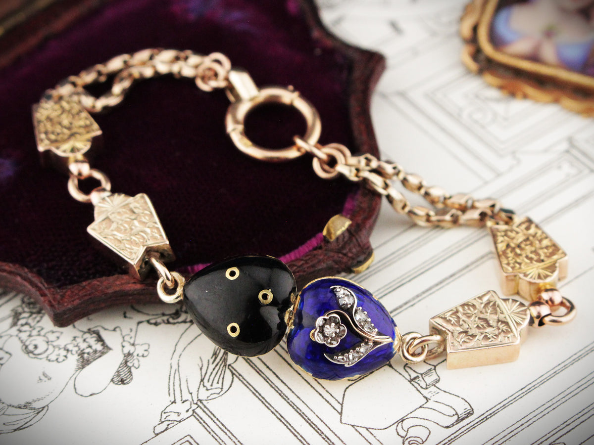 ANTIQUE VICTORIAN DIAMOND &amp; ENAMEL BRACLET 9ct GOLD