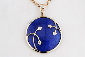 MODERN LAPIS LAZULI & DIAMOND PENDANT 9ct GOLD