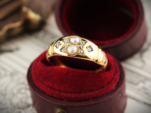 LATE VICTORIAN PEARL & DIAMOND RING 18ct GOLD