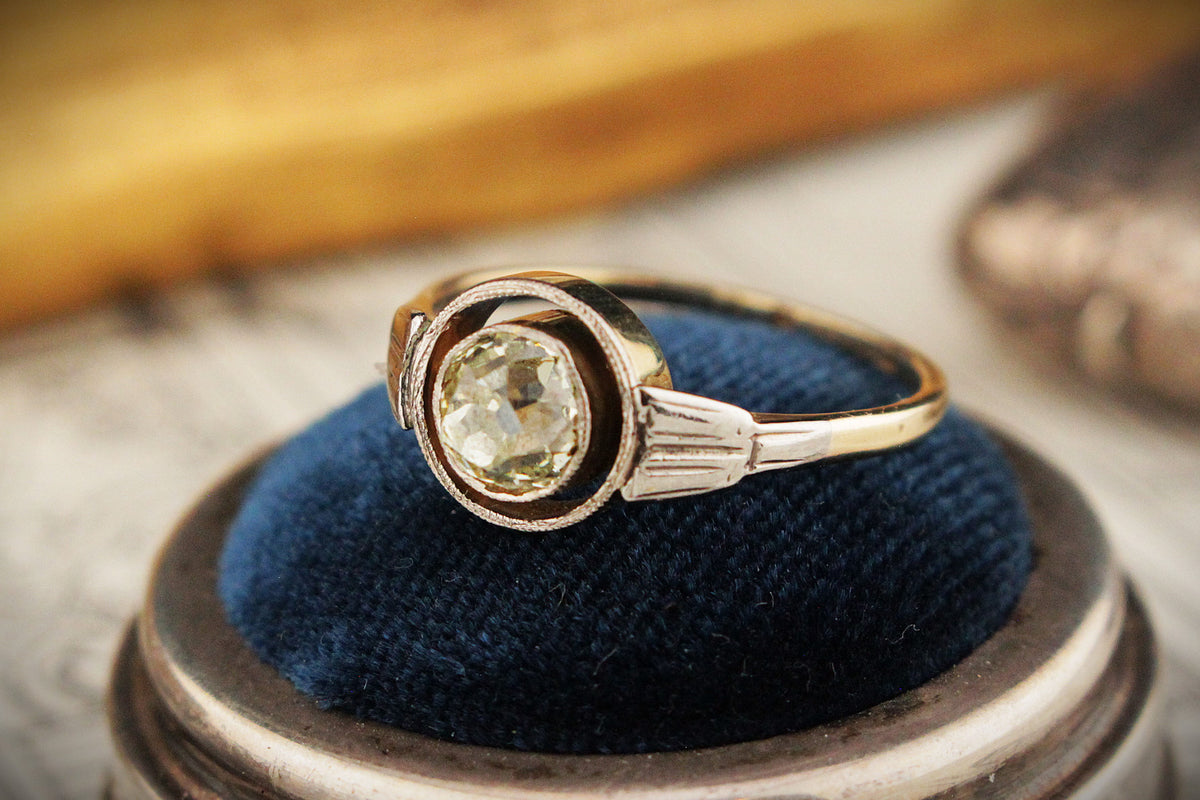 ANTIQUE .90ct OLD MINE CUT DIAMOND RING PALLADIUM &amp; 18ct GOLD