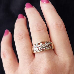 MODERN DIAMOND & COGNAC DIAMOND FLORAL RING 9ct GOLD