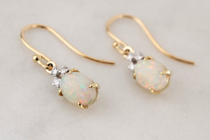 VINTAGE OPAL & DIAMOND EARRINGS 14ct GOLD