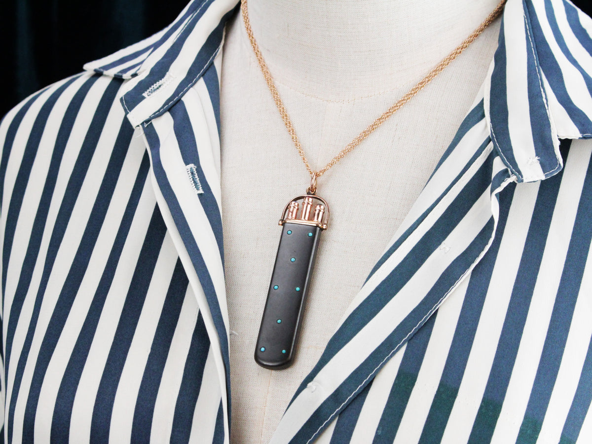 ANTIQUE ENAMEL GEM SET FOB PENCIL CASE