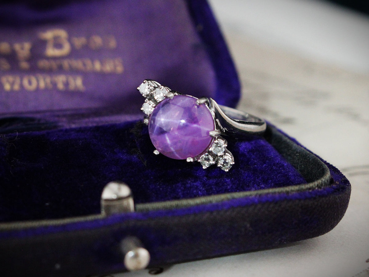 VINTAGE STAR SAPPHIRE &amp; DIAMOND RING 18ct GOLD