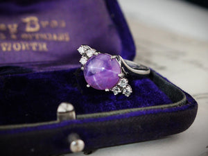 VINTAGE STAR SAPPHIRE & DIAMOND RING 18ct GOLD