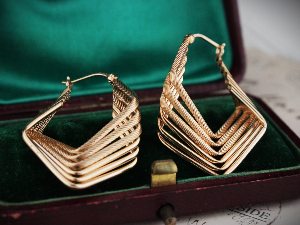 VINTAGE 9ct GOLD TWIST HOOP EARRINGS