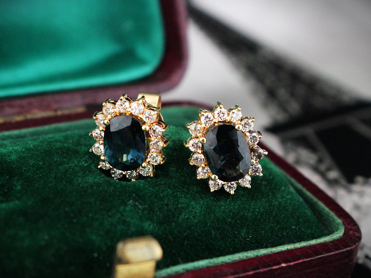 SAPPHIRE &amp; DIAMOND EARRINGS 18ct GOLD