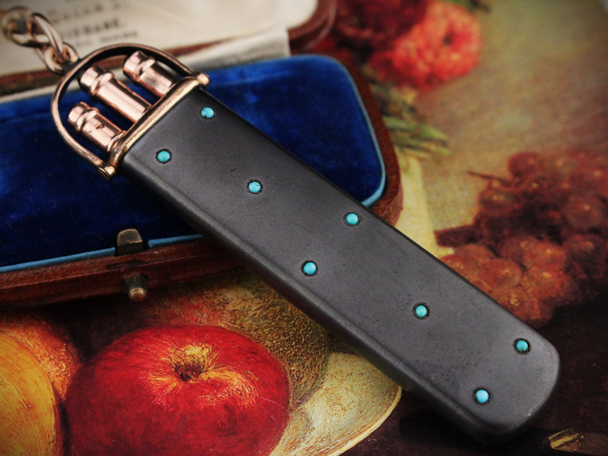 ANTIQUE ENAMEL GEM SET FOB PENCIL CASE