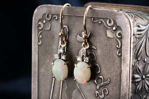 VINTAGE OPAL & DIAMOND EARRINGS 14ct GOLD