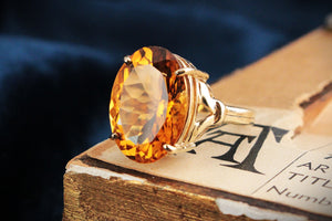 RETRO 10.70ct CITRINE COCKTAIL RING 9ct GOLD