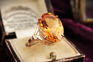 RETRO 10.70ct CITRINE COCKTAIL RING 9ct GOLD