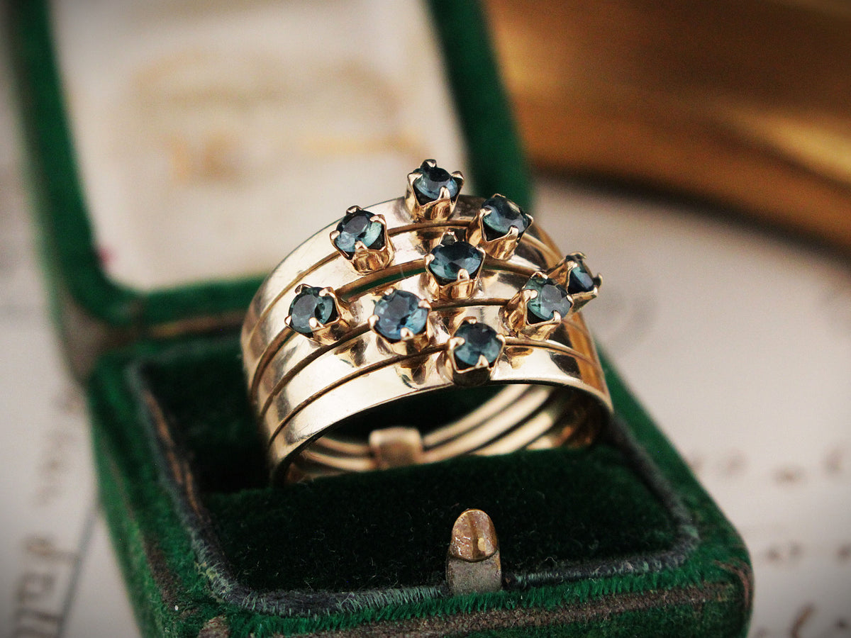 VINTAGE TEAL SAPPHIRE HAREM RING 14ct GOLD