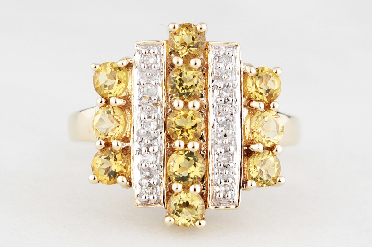 RETRO ART DECO INSPIRED CITRINE &amp; DIAMOND RING 9ct GOLD