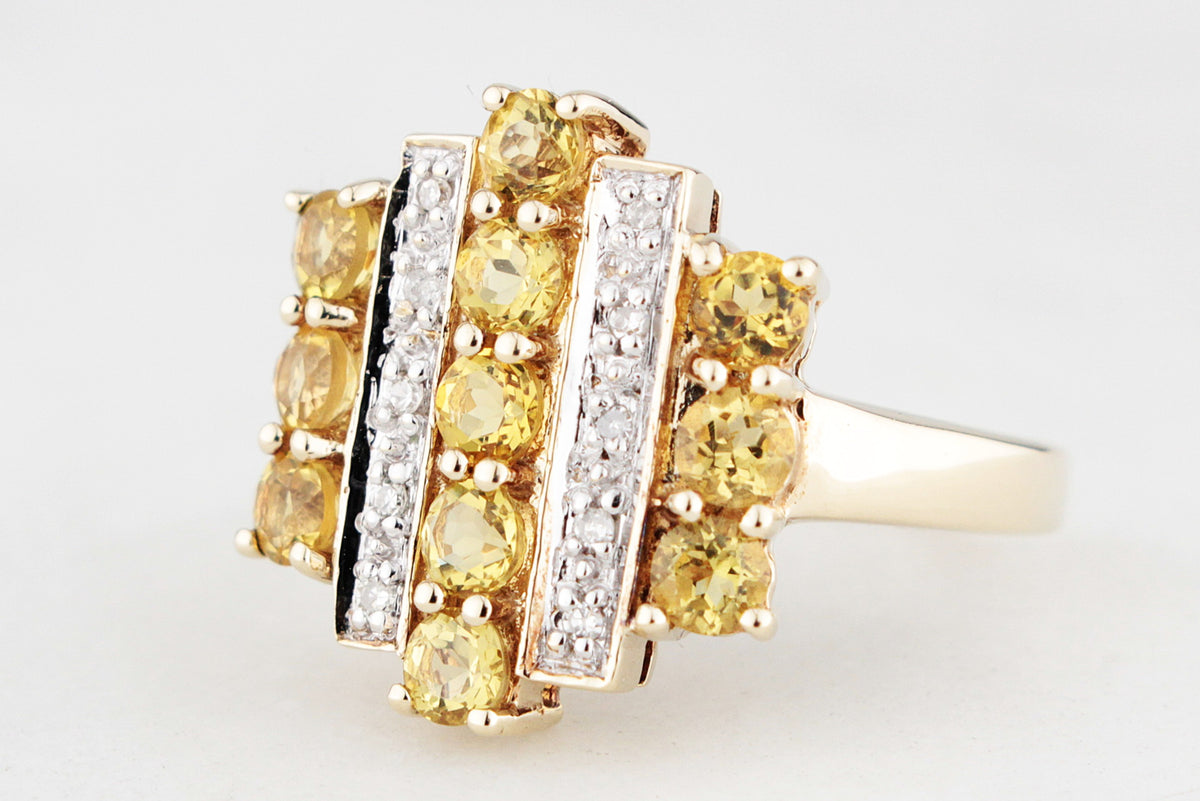 RETRO ART DECO INSPIRED CITRINE &amp; DIAMOND RING 9ct GOLD