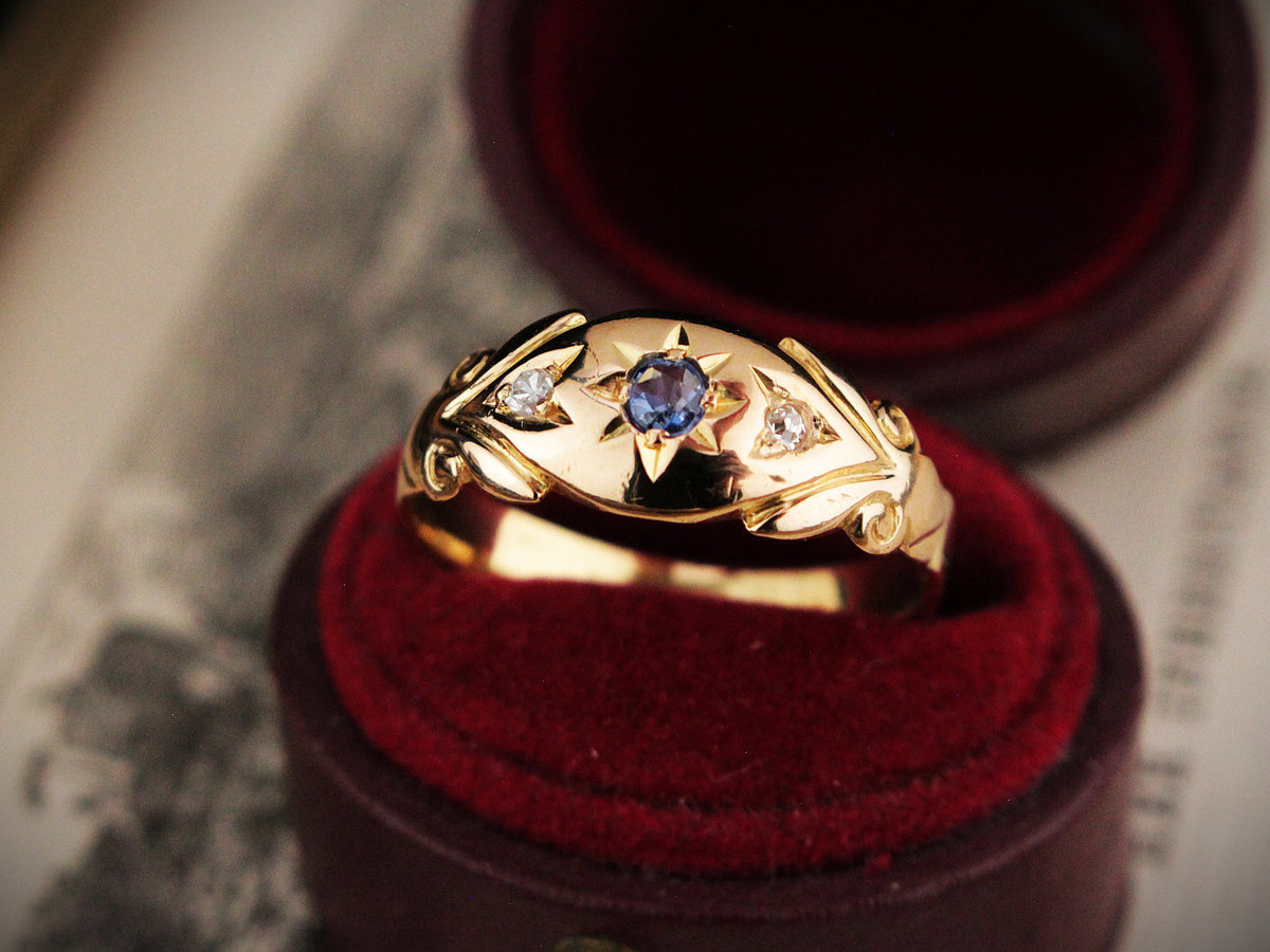 ANTIQUE EDWARDIAN SAPPHIRE &amp; DIAMOND RING 18ct GOLD