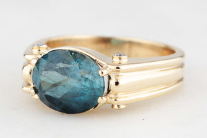 BESPOKE TEAL TOURMALINE & DIAMOND RING 9ct GOLD