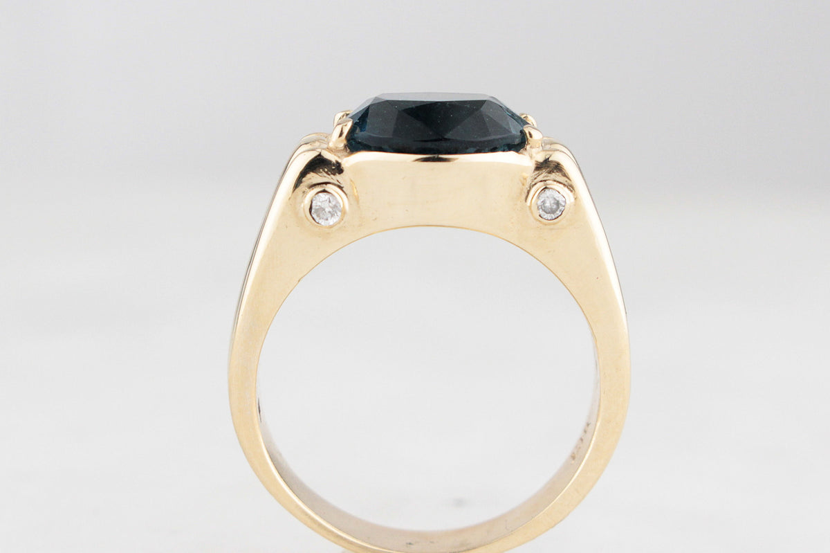 BESPOKE TEAL TOURMALINE & DIAMOND RING 9ct GOLD