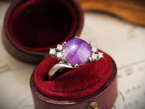VINTAGE STAR SAPPHIRE & DIAMOND RING 18ct GOLD