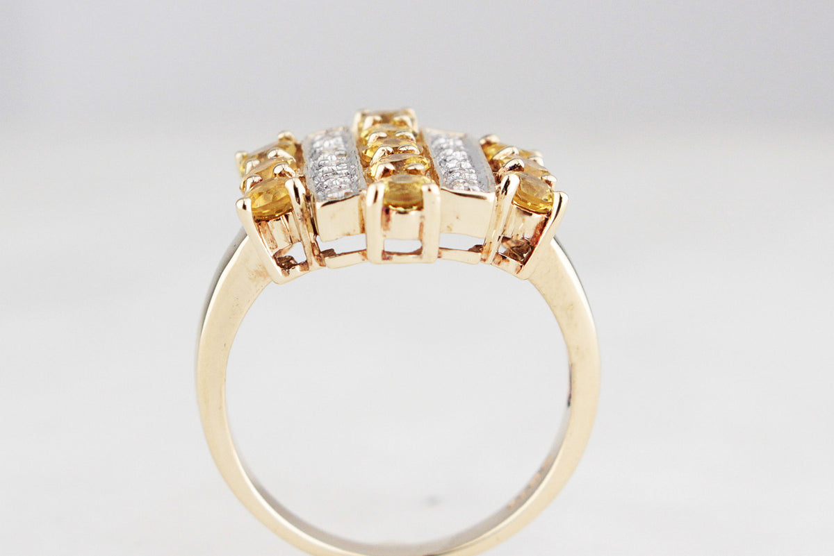 RETRO ART DECO INSPIRED CITRINE &amp; DIAMOND RING 9ct GOLD