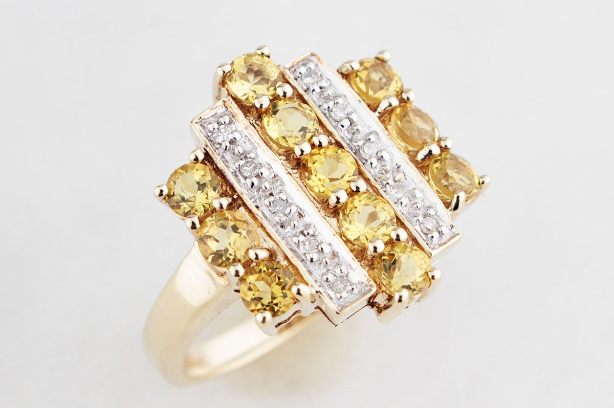 RETRO ART DECO INSPIRED CITRINE &amp; DIAMOND RING 9ct GOLD