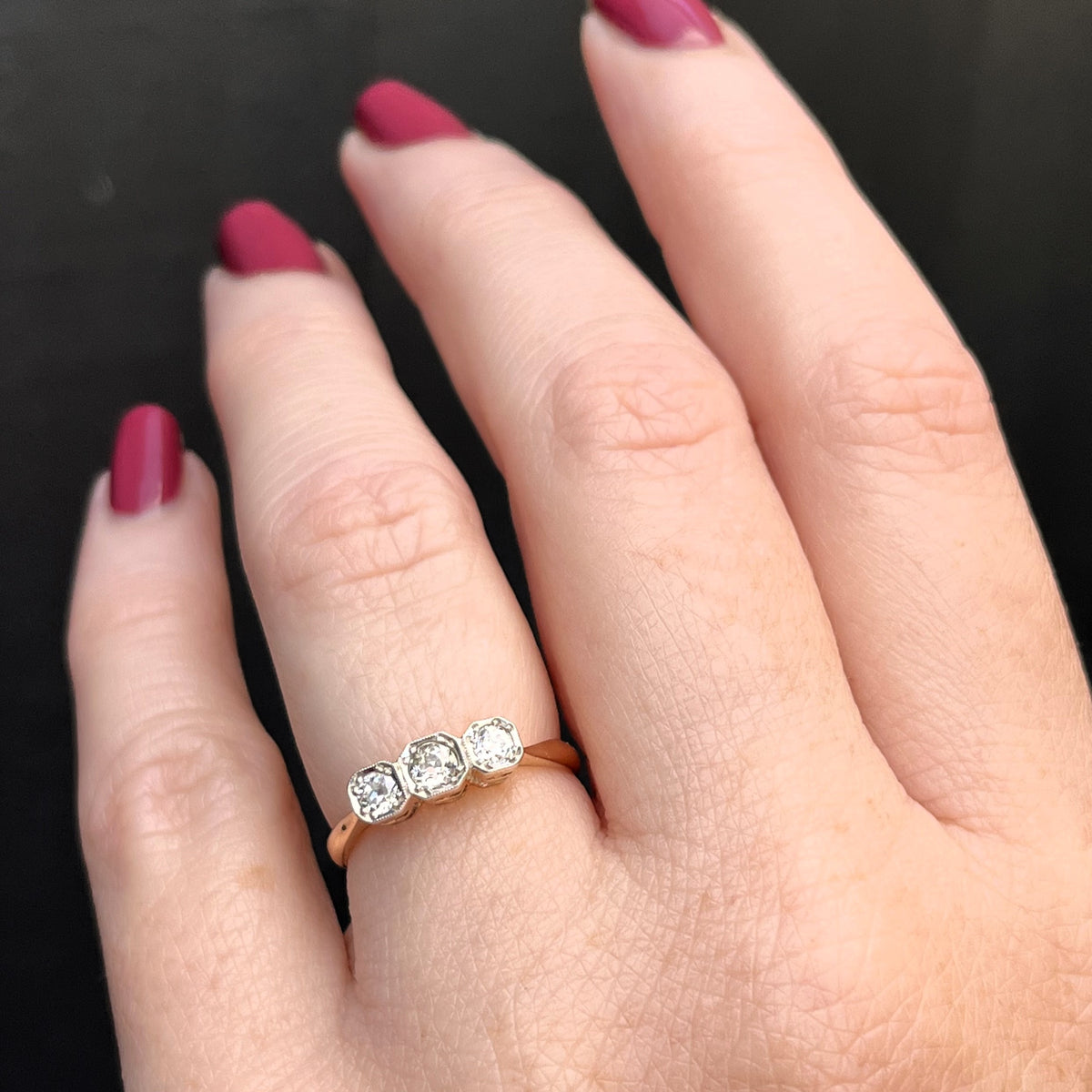 ANTIQUE ART DECO c1920 .33ct DIAMOND TRILOGY RING 18ct GOLD