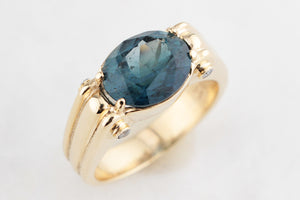 BESPOKE TEAL TOURMALINE & DIAMOND RING 9ct GOLD
