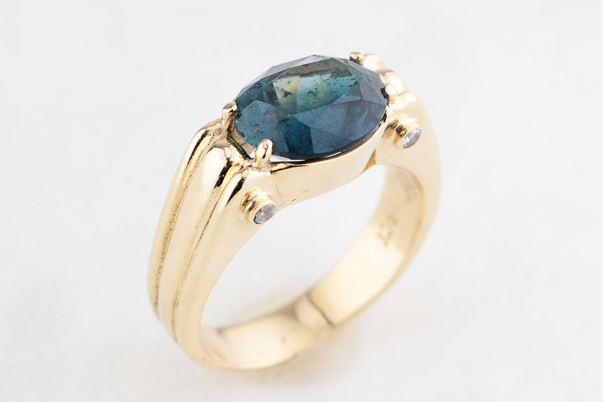 BESPOKE TEAL TOURMALINE & DIAMOND RING 9ct GOLD