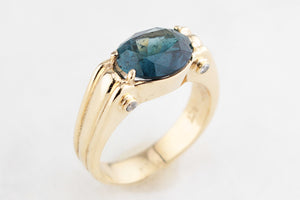 BESPOKE TEAL TOURMALINE & DIAMOND RING 9ct GOLD