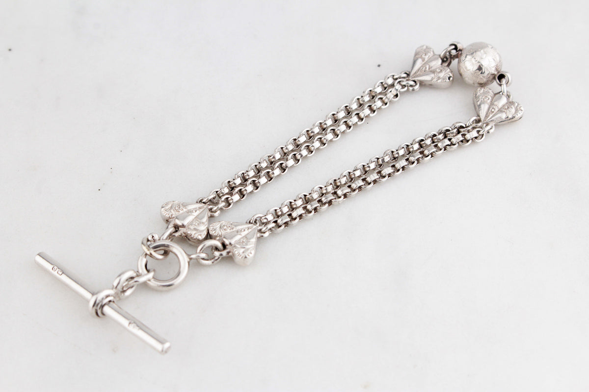 ANTIQUE EDWARDIAN STERLING SILVER ALBERTINA BRACELET