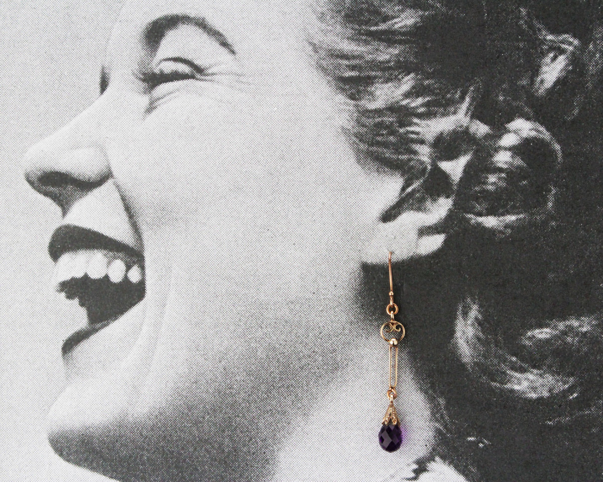 ANTIQUE EDWARDIAN AMETHYST EARRINGS 9ct GOLD