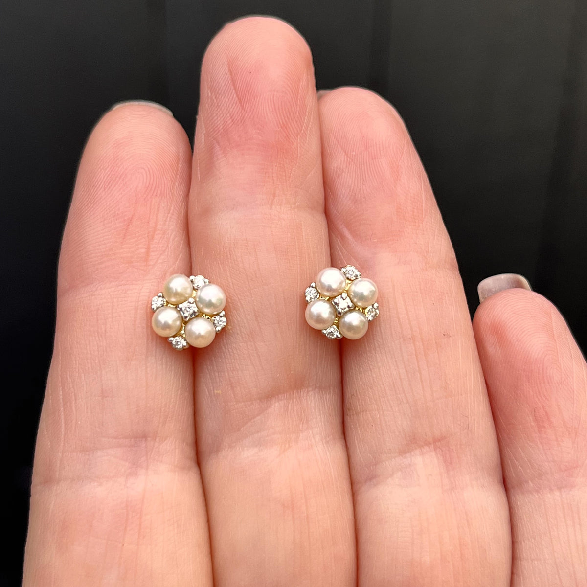 RETRO ESTATE DIAMOND &amp; PEARL EARRINGS 10ct YELLOW GOLD