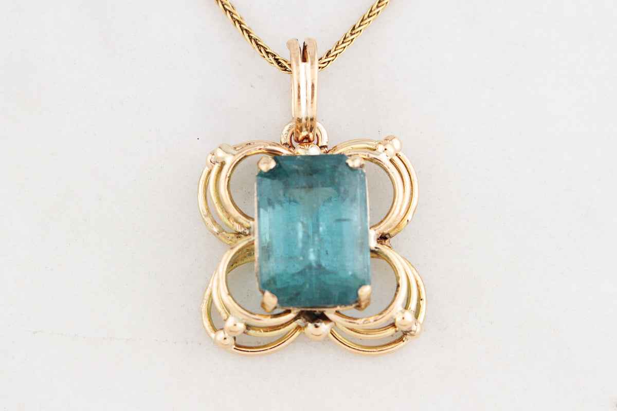 VINTAGE 7.50ct TOURMALINE PENDANT 14ct GOLD